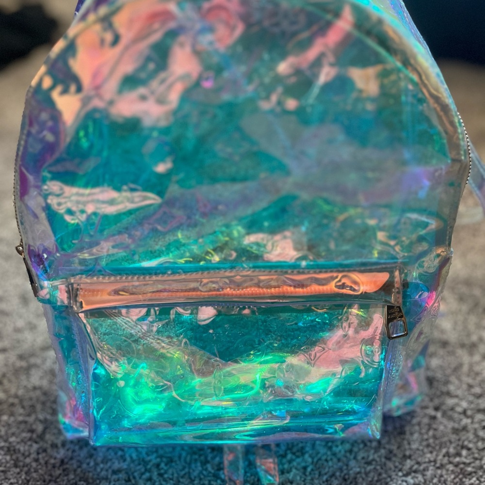 Clear Iridescent Holographic Fashion Mini Backpack - Blue/Pink